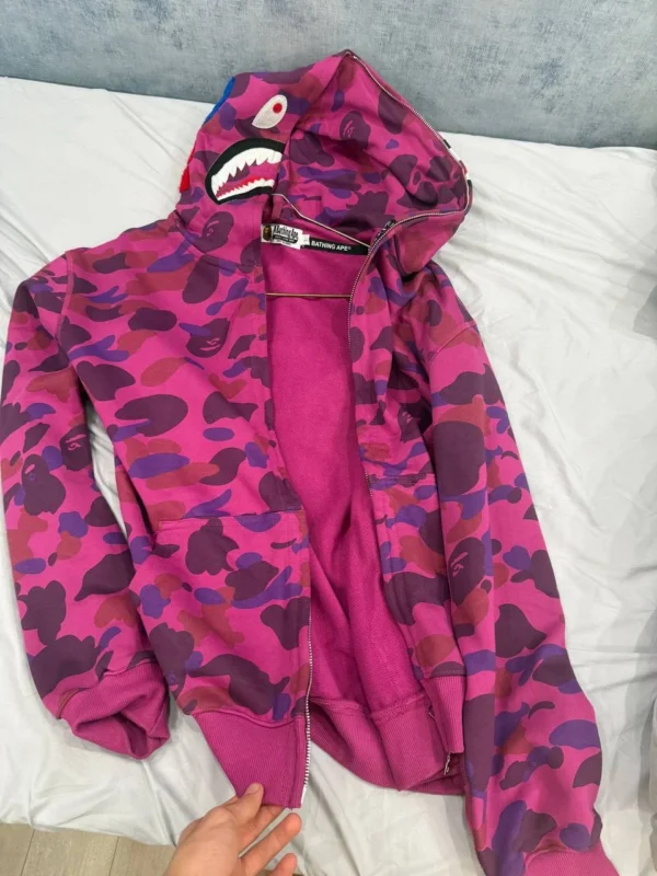 هودی بیپ شارک کمو بنفش | Bape Shark Full Zip Hoodie Purple Camo